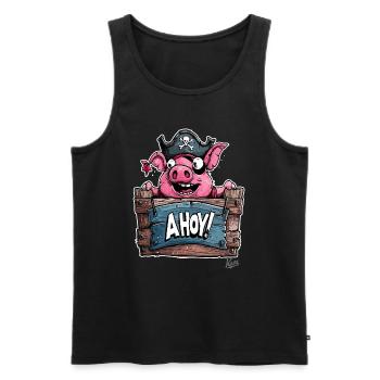 Funny Pig Pirate, Ahoy! - Men's Premium Organic Tank Top - black - Front - AI Model Male 178 light (178cm)