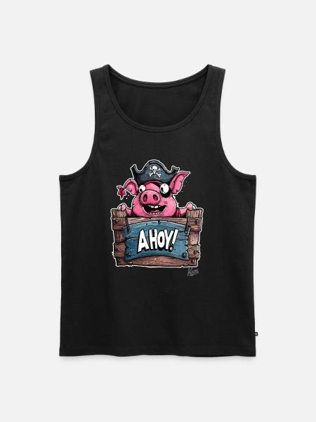 Funny Pig Pirate, Ahoy! - Men's Premium Organic Tank Top - black