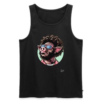 Funky Cool Afro Hair : Disco Pig - Débardeur bio Premium Homme - noir - Devant - Michal (187cm)
