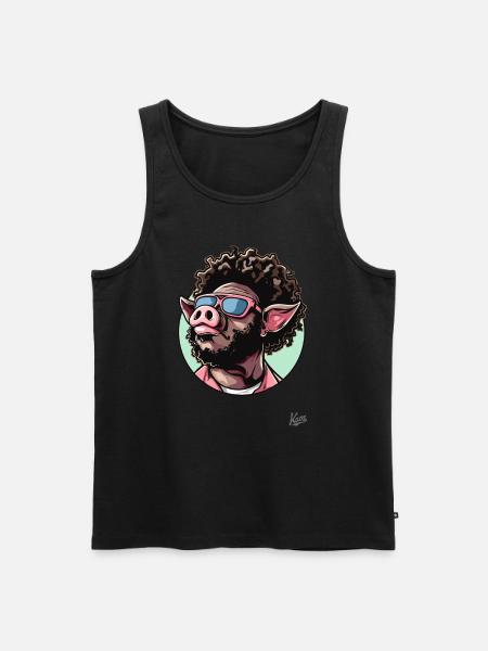 Funky Cool Afro-Haar: Disco-Schwein - Männer Premium Bio Tank Top - Schwarz