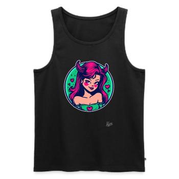 Comic cartoon: cute little she-devil with hearts - Men's Premium Organic Tank Top - black - Front - AI Model Male 178 light (178cm)
