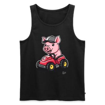 Infatigable petit cochon tracteur joyeux - Débardeur bio Premium Homme - noir - Devant - AI Model Male 178 light (178cm)