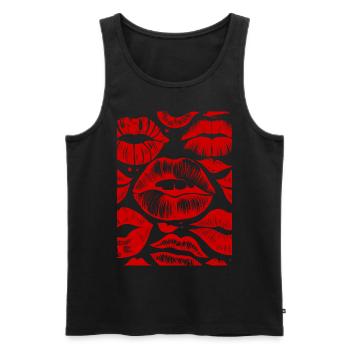 Kräftige rote Lippen Muster Stilvolle Kunst Sinnlicher Lippenstift - Männer Premium Bio Tank Top - Schwarz - Vorne - Michal (187cm)
