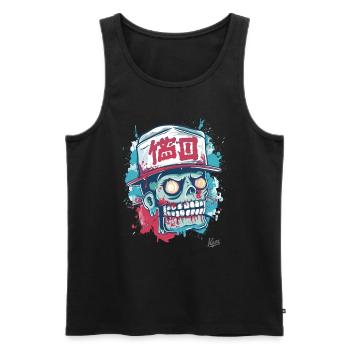 Streetwear japonais drôle : Crâne de zombie - Débardeur bio Premium Homme - noir - Devant - Michal (187cm)