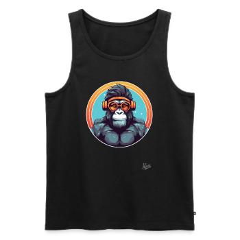 hipper Hipster Fitness Studio Kopfhörer Affe - Männer Premium Bio Tank Top - Schwarz - Vorne - Michal (187cm)