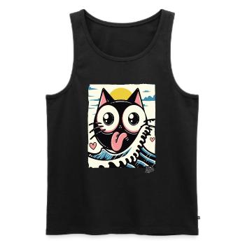 Vagues japonaises aimant chat noir - Débardeur bio Premium Homme - noir - Devant - Michal (187cm)
