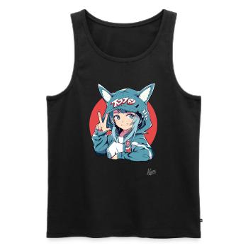 Drôle de fille japonaise comme requin lapin - Débardeur bio Premium Homme - noir - Devant - Michal (187cm)