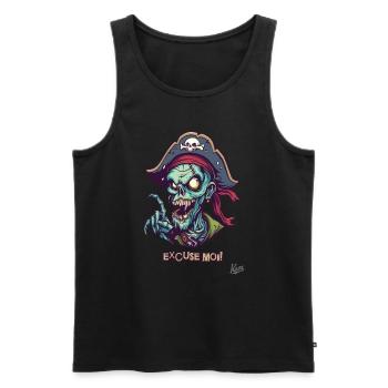 Pirate Zombie Français : Excuse Moi - Débardeur bio Premium Homme - noir - Devant - Michal (187cm)