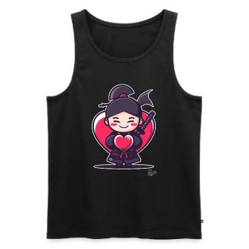 Cute cheerful samurai with heart and love - Men's Premium Organic Tank Top - black - Front - Michal (187cm)