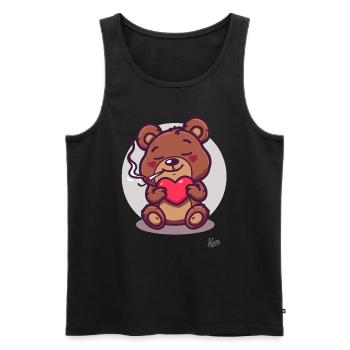 Cute lucky bear smoking relaxed with heart - Men's Premium Organic Tank Top - black - Front - Michal (187cm)