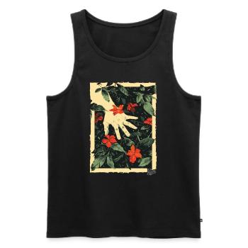 Style de propagande : La main sur les plantes au paradis - Débardeur bio Premium Homme - noir - Devant - AI Model Male 178 light (178cm)