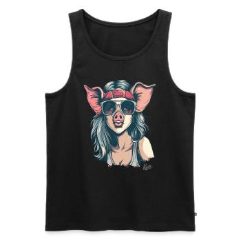 80s punk hippie girl as a cute piggy - Men's Premium Organic Tank Top - black - Front - Michal (187cm)