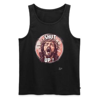 Jesus guy in agony says: "Shut up" - Men's Premium Organic Tank Top - black - Front - AI Model Male 178 light (178cm)