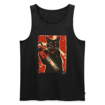 Vintage Drôle Chat avec Tronçonneuse - Débardeur bio Premium Homme - noir - Devant - Michal (187cm)