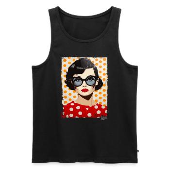 1950s Polka Dot Pop Art Women's - Men's Premium Organic Tank Top - black - Front - AI Model Male 178 light (178cm)