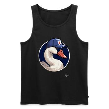 Cygne de sport sportif avec casquette de baseball - Débardeur bio Premium Homme - noir - Devant - AI Model Male 178 light (178cm)
