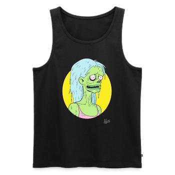 Dessin animé drôle fou : Fille zombie stupide - Débardeur bio Premium Homme - noir - Devant - AI Model Male 178 light (178cm)