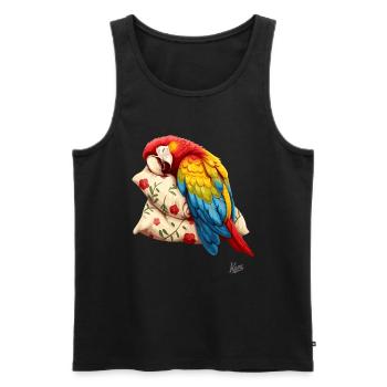 Petit perroquet ara mignon dormant sur l’oreiller - Débardeur bio Premium Homme - noir - Devant - Michal (187cm)