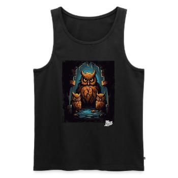 Trois hiboux dans le donjon - Débardeur bio Premium Homme - noir - Devant - AI Model Male 178 light (178cm)