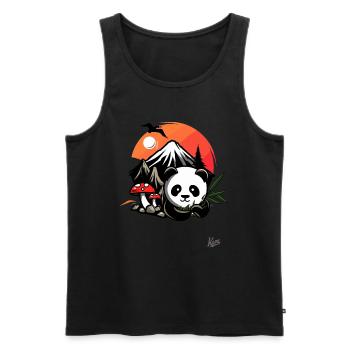 Panda avec des champignons, du bambou et des montagnes dans la nature - Débardeur bio Premium Homme - noir - Devant - Michal (187cm)
