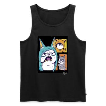 Une bande d’amis chats drôles et laids - Débardeur bio Premium Homme - noir - Devant - AI Model Male 178 light (178cm)