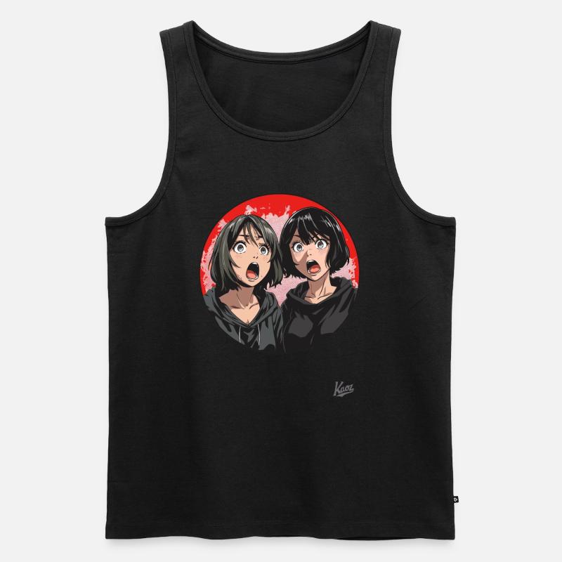 Zwei erstaunte Cartoon-Mädchen - Männer Premium Bio Tank Top - Schwarz