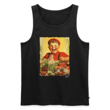 Propagande vintage : un garçon mange des aliments sains - Débardeur bio Premium Homme - noir - Devant - AI Model Male 178 light (178cm)
