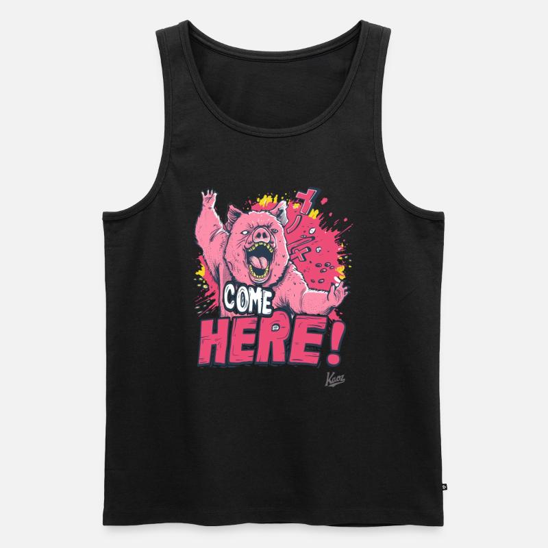 Wütender Bären-Schwein-Kampf: Komm her! - Männer Premium Bio Tank Top - Schwarz