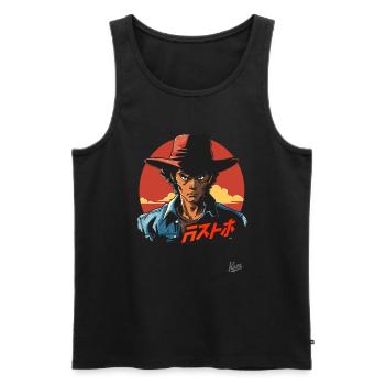 Japanese Gringo Cowboy Bob: East Meets West - Men's Premium Organic Tank Top - black - Front - AI Model Male 178 light (178cm)