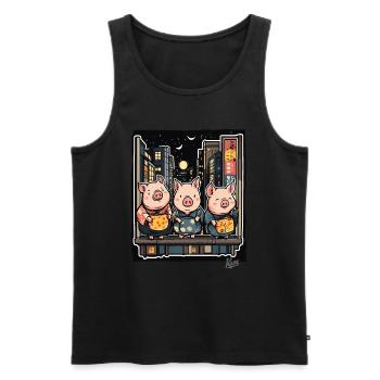 Funny pigs in Tokyo - Men's Premium Organic Tank Top - black - Front - AI Model Male 178 light (178cm)