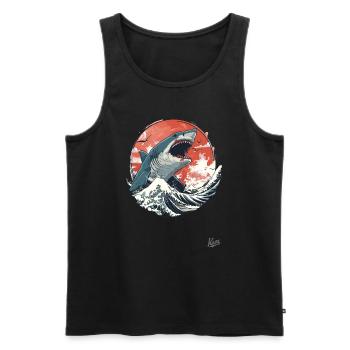 Great white shark on white waves - Men's Premium Organic Tank Top - black - Front - Michal (187cm)