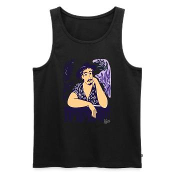 Vintage Man at the Table – Contemporary Art - Men's Premium Organic Tank Top - black - Front - AI Model Male 178 light (178cm)