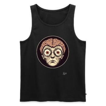 Portrait effrayant avec de grands yeux et un cerveau - Débardeur bio Premium Homme - noir - Devant - AI Model Male 178 light (178cm)