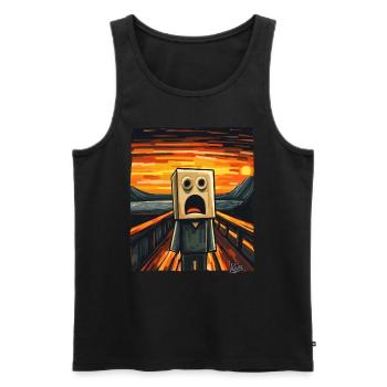 The Scream in Pixel Cartoon Style with Box Head - Men's Premium Organic Tank Top - black - Front - AI Model Male 178 light (178cm)