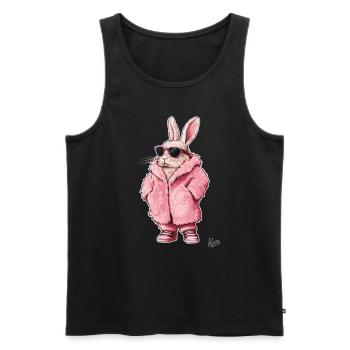 Manteau de fourrure rose super cool avec un lapin dedans - Débardeur bio Premium Homme - noir - Devant - AI Model Male 178 light (178cm)
