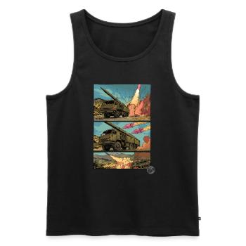 Military vehicles with pink rockets - Men's Premium Organic Tank Top - black - Front - AI Model Male 178 light (178cm)