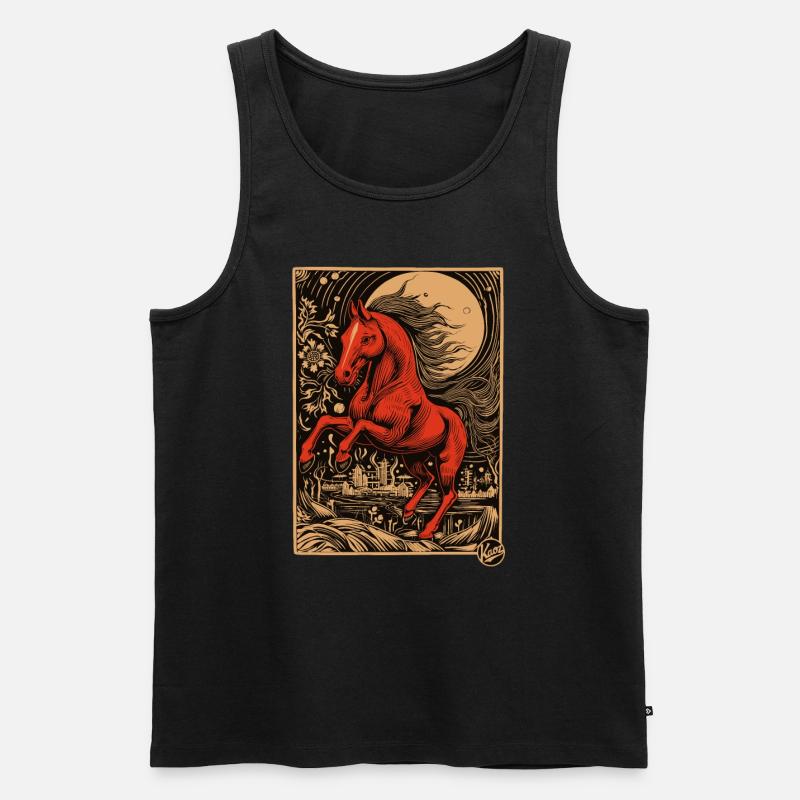 Holzschnitt, ein rotes Pferd - Männer Premium Bio Tank Top - Schwarz