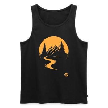 Natural scenery with trees, river and mountains - Men's Premium Organic Tank Top - black - Front - AI Model Male 178 light (178cm)
