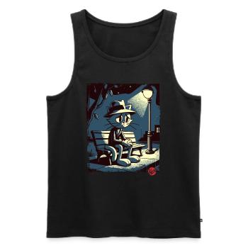 a night in the park and a melancholic cat - Men's Premium Organic Tank Top - black - Front - AI Model Male 178 light (178cm)