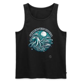 Lune et marée, nager dans l’océan avec les poissons - Débardeur bio Premium Homme - noir - Devant - AI Model Male 178 light (178cm)