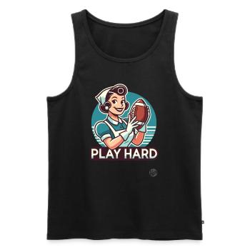Retro Cartoon Hausfrau spielt American Football - Männer Premium Bio Tank Top - Schwarz - Vorne - Michal (187cm)