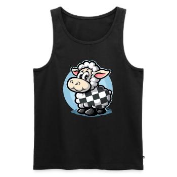 Plaid pattern with cute cartoon sheep - Men's Premium Organic Tank Top - black - Front - AI Model Male 178 light (178cm)