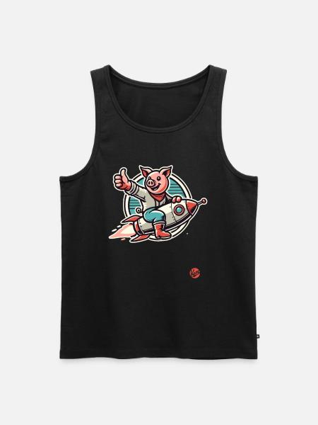 Daumen hoch, ein Schwein auf einer Rakete - Männer Premium Bio Tank Top - Schwarz