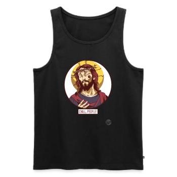 Jésus calme dit : Détendez-vous, les gens - Débardeur bio Premium Homme - noir - Devant - Michal (187cm)