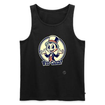 Retro cartoon man with hat: who cares? - Men's Premium Organic Tank Top - black - Front - Michal (187cm)