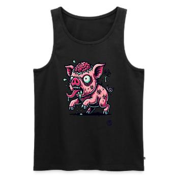 Rotten Brain – Funny Zombie Pig - Men's Premium Organic Tank Top - black - Front - Michal (187cm)