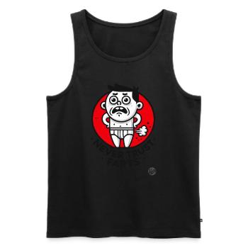 Traue niemals einem Furz - Männer Premium Bio Tank Top - Schwarz - Vorne - AI Model Male 178 light (178cm)