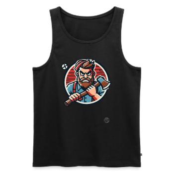 Crazy wild lumberjack with axe - Men's Premium Organic Tank Top - black - Front - AI Model Male 178 light (178cm)