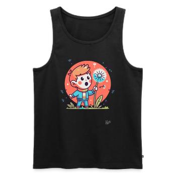 Boy, amazed at a dandelion - Men's Premium Organic Tank Top - black - Front - AI Model Male 178 light (178cm)