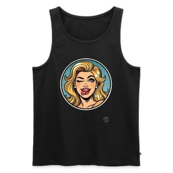 Femme coquine clin d’œil dans le style vintage pop art - Débardeur bio Premium Homme - noir - Devant - Michal (187cm)